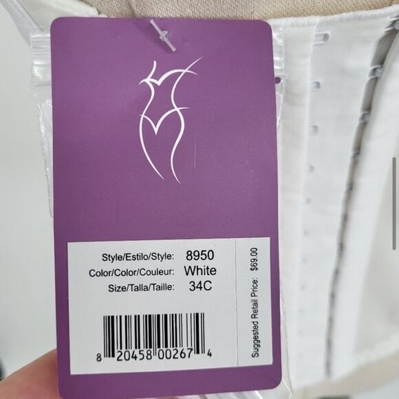 Dominique Satin Corset Bra Top‎ Clasp Up Back White Straps 34C Bridal - Picture 5 of 8